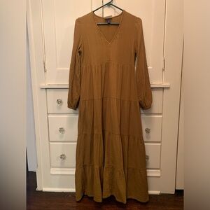 Universal Thread v-neck long sleeve olive green brown maxi dress with pockets